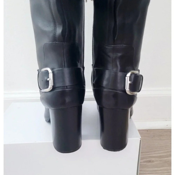 Vince Camuto Black Sidney Leather Block Heel Tall Knee High Buckle Boots 8.5 - Picture 13 of 16